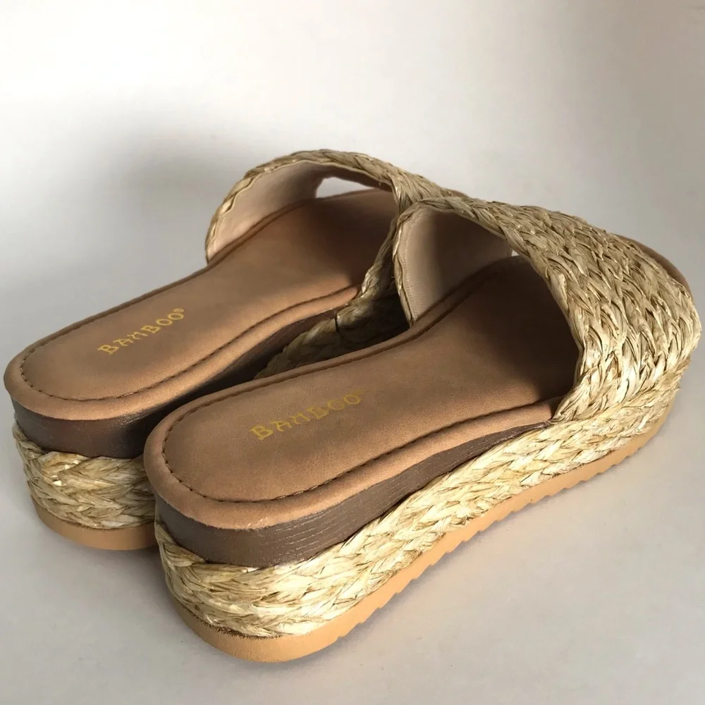 Raffia Platform Slip On Sandals (7) - Picture 4 of 13